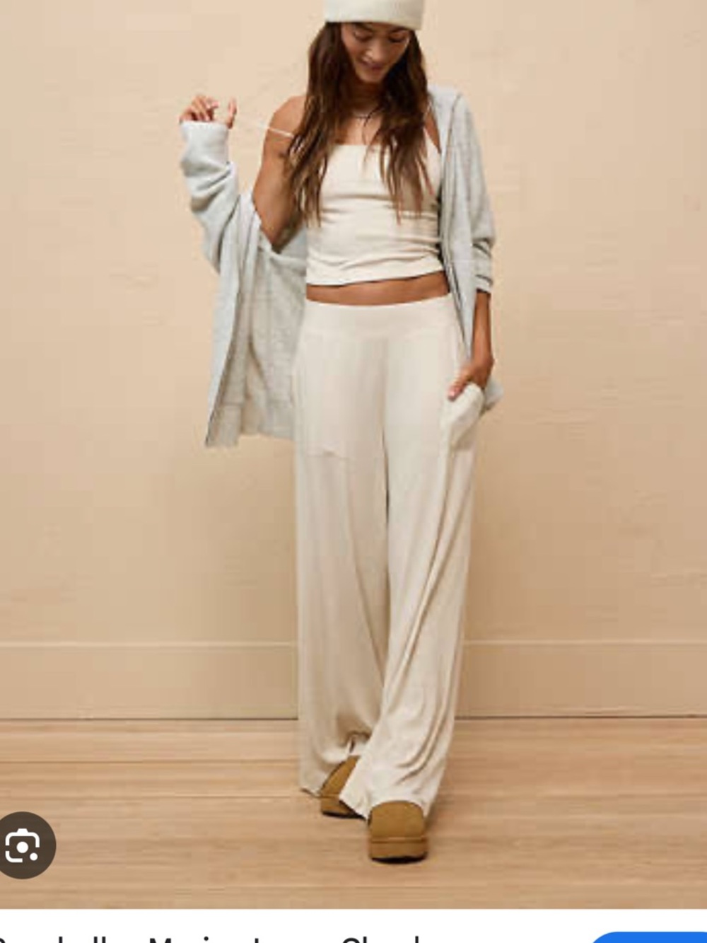 American Eagle Outfitters Cream Wide-Leg Lounge Pants